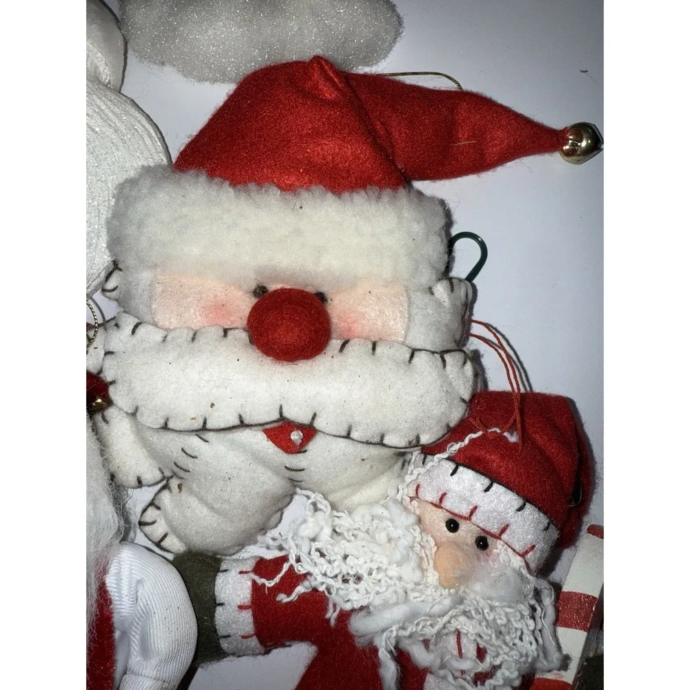 Lot of 6 Christmas Tree Ornaments Small & Large Santa Claus‎ Felt VTG A